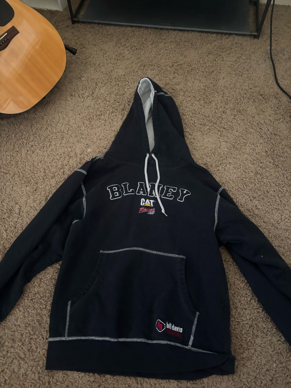 Vintage Dave Blaney NASCAR Caterpillar Hoodie Black Contrast Stitch Bill Davis